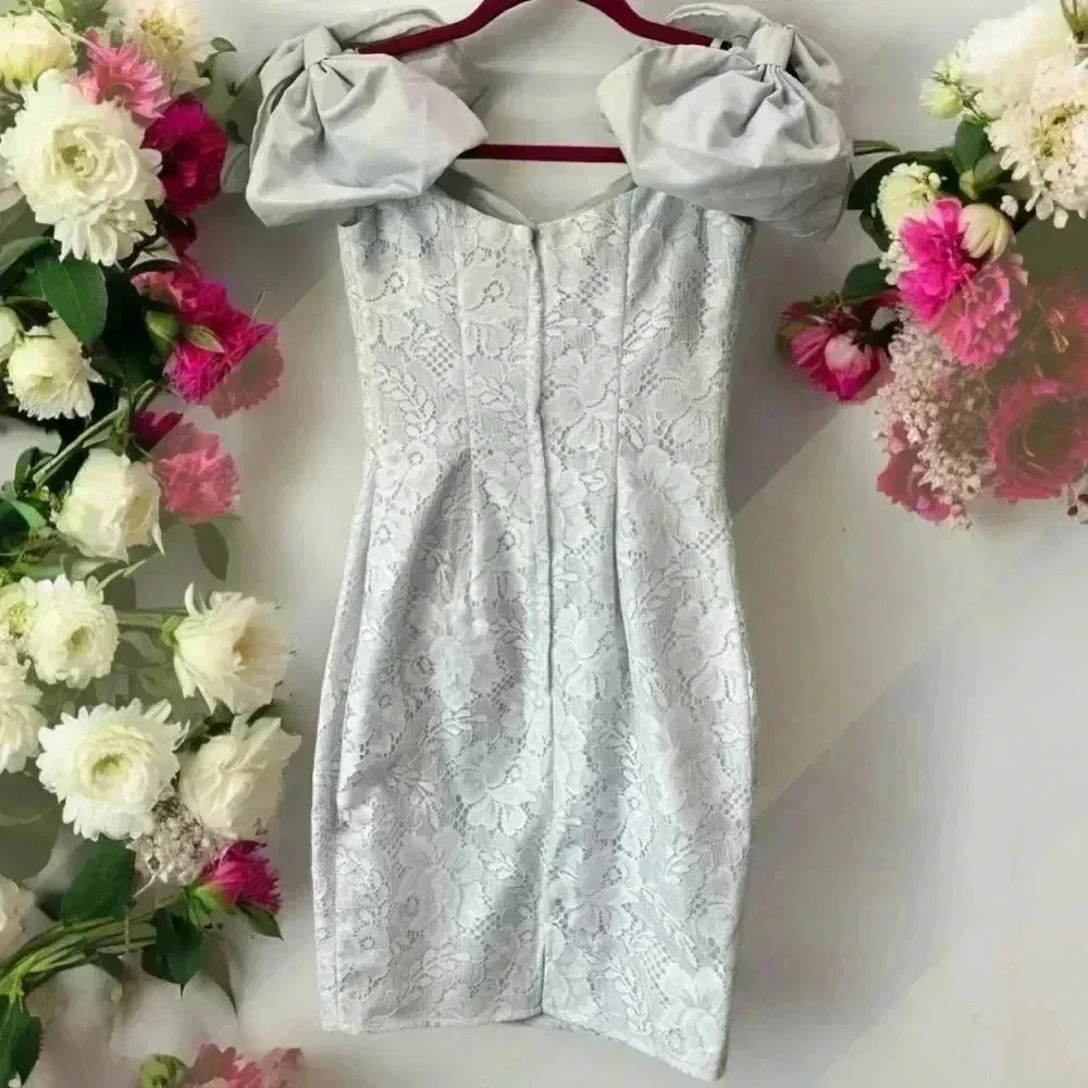 MOTB Jessica McClintock powder blue lace wiggle cocktail Gunne Sax Dress-3/4